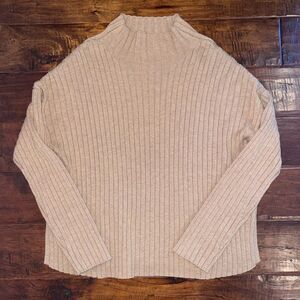 Gap Hookup Ribbed Oversized Sweater Side Slit Camel Heather Size Medium EUC‎